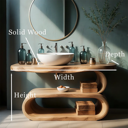 WaveArc Vanity – Solid Wood Bathroom with Zen Curves - Rustirawood