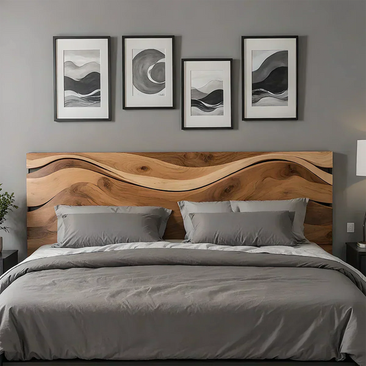 Waveflow Solid Wood Headboard – Natural Curved Silhouette - Woodenecho