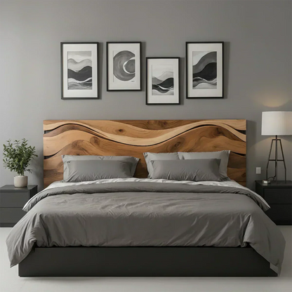 Waveflow Solid Wood Headboard – Natural Curved Silhouette - Woodenecho
