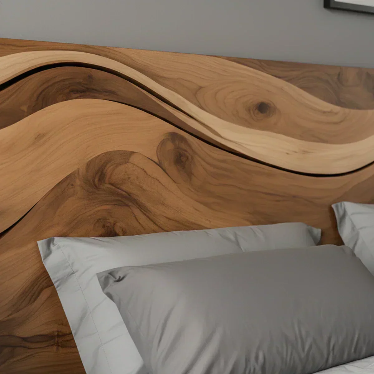 Waveflow Solid Wood Headboard – Natural Curved Silhouette - Woodenecho