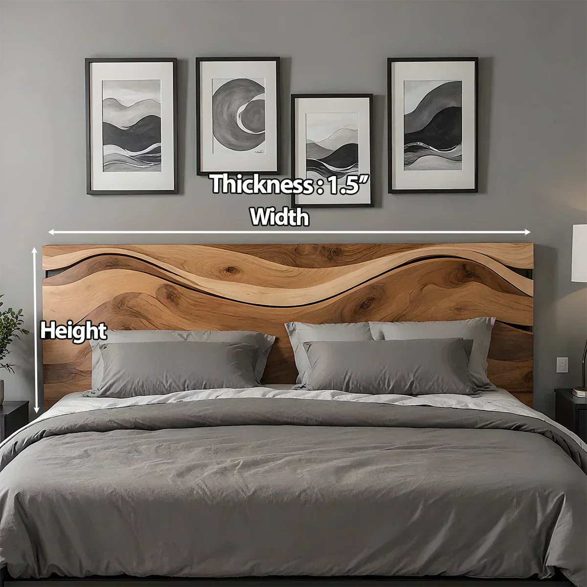 Waveflow Solid Wood Headboard – Natural Curved Silhouette - Woodenecho