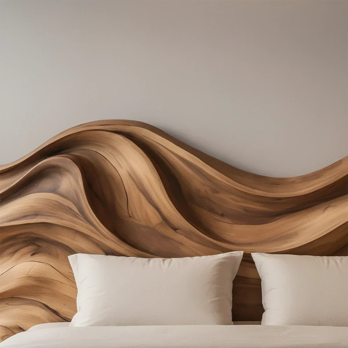 Waveflow Solid Wood Headboard – Sculptural Bedroom Art - Rustirawood