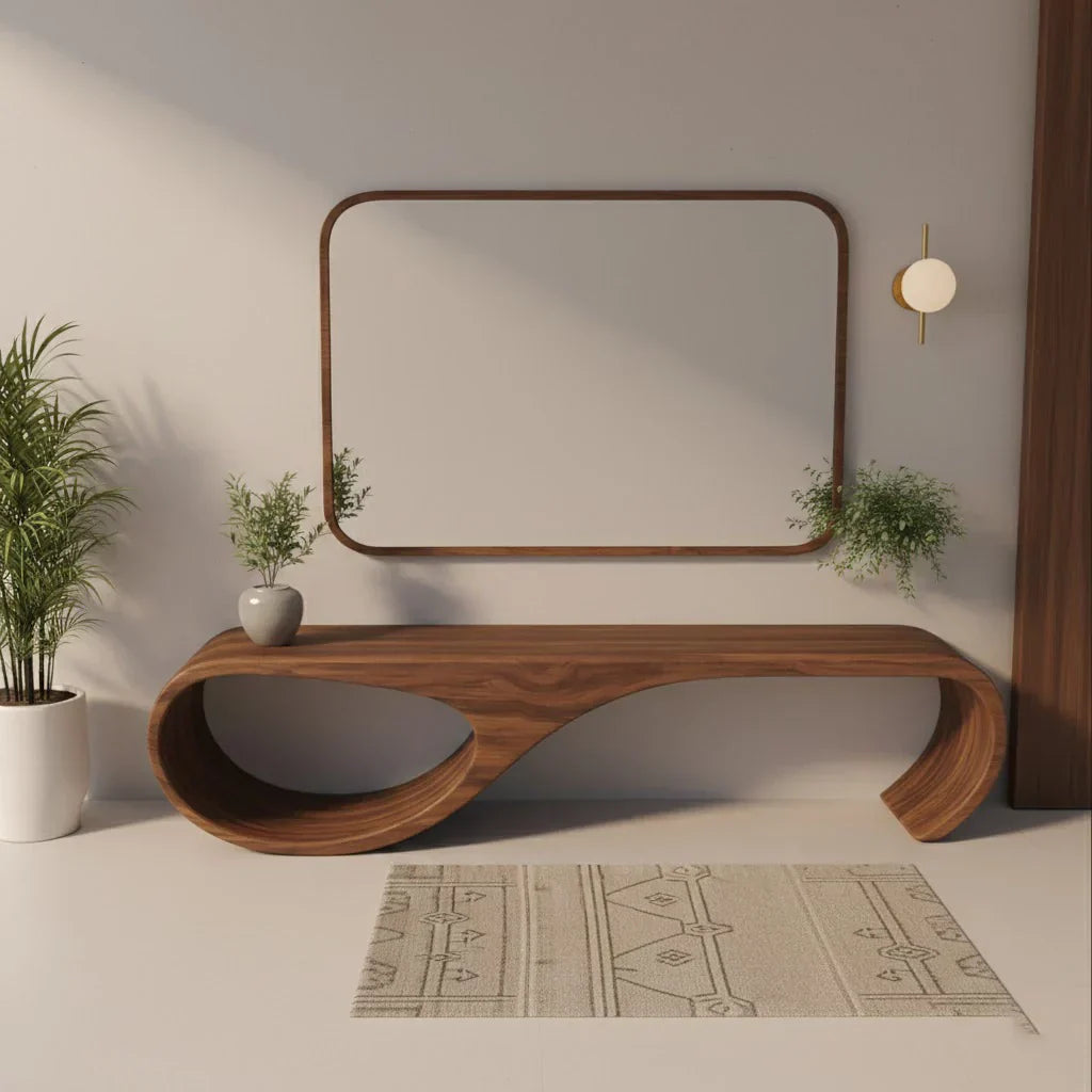 Waveform Sculpted Bench in Natural Solid Wood - Rustirawood