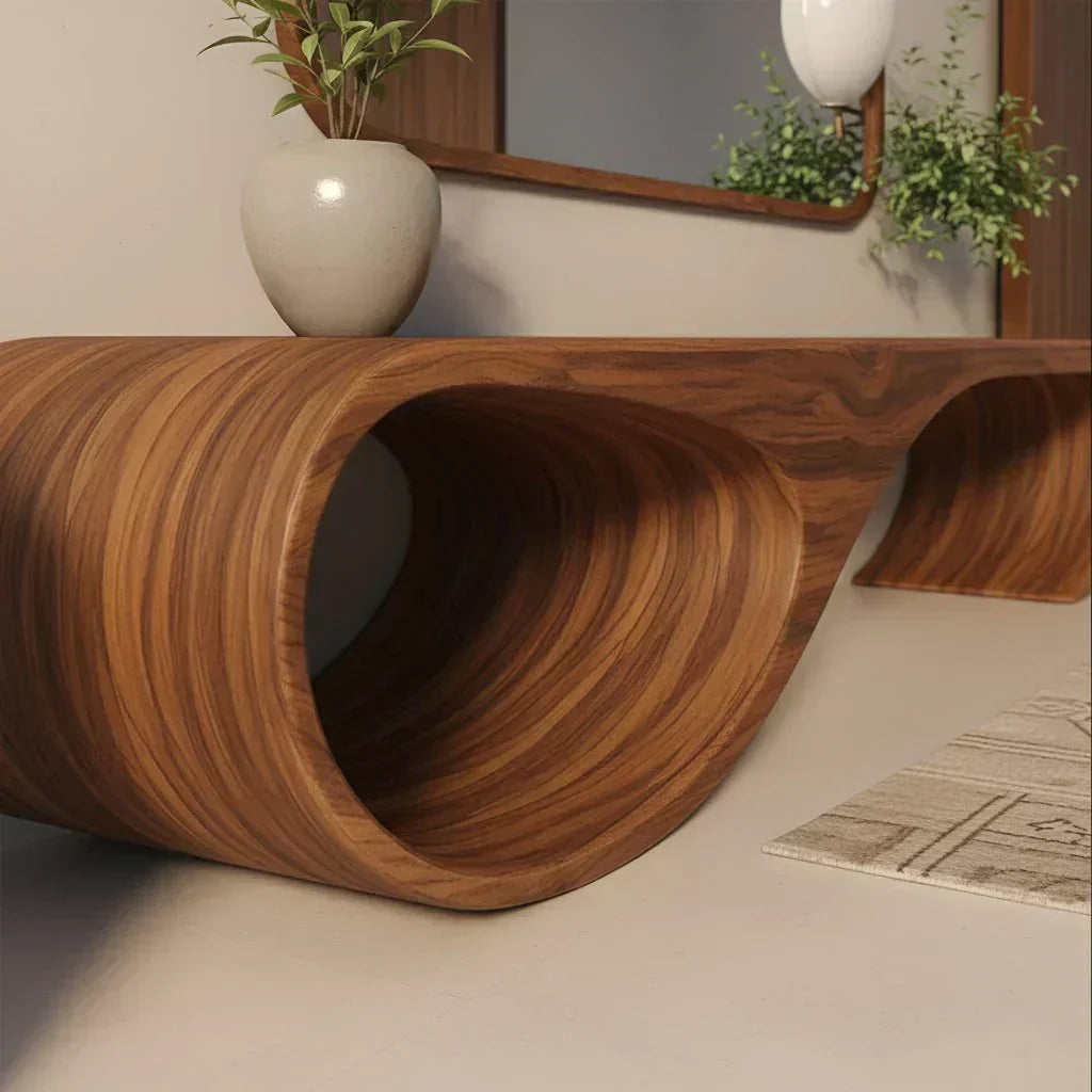 Waveform Sculpted Bench in Natural Solid Wood - Woodenecho