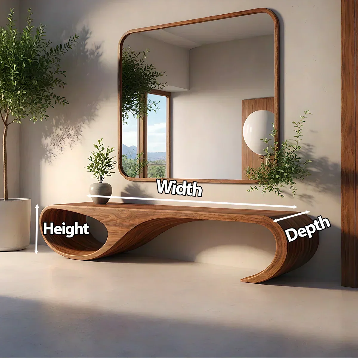 Waveform Sculpted Bench in Natural Solid Wood - Woodenecho