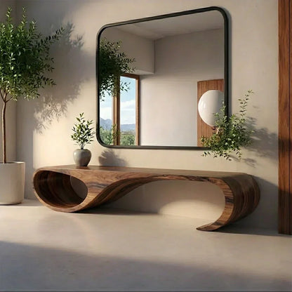 Waveform Sculpted Bench in Natural Solid Wood - Woodenecho