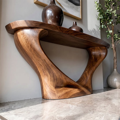 Harmony Arc Walnut Finish Console Table – Handcrafted Elegance