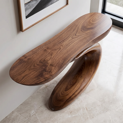 Solid Walnut Finish Wave Console Table – Modern Sculptural Design
