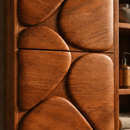 Bathroom Cabinet with Biomorphic Carved Doors in Natural Solid Wood - Woodenecho - 5