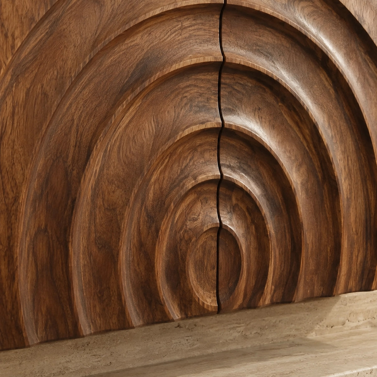 Bathroom Cabinet with Concentric Arc Doors in Natural Solid Woods - Woodenecho - 5