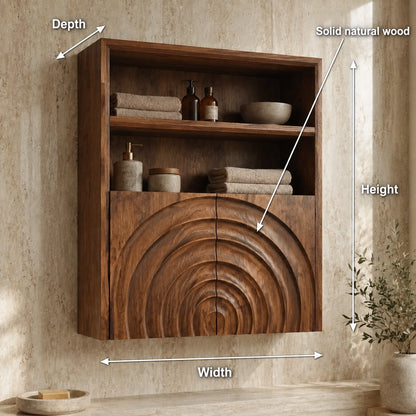Bathroom Cabinet with Concentric Arc Doors in Natural Solid Woods - Woodenecho - 6