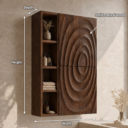 Bathroom Cabinet with Concentric Carved Door and Open Shelving Storage - Woodenecho - 6