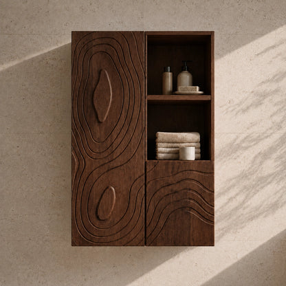 Bathroom Cabinet with Concentric Line-Carved Doors in Natural Solid Wood - Woodenecho - 3