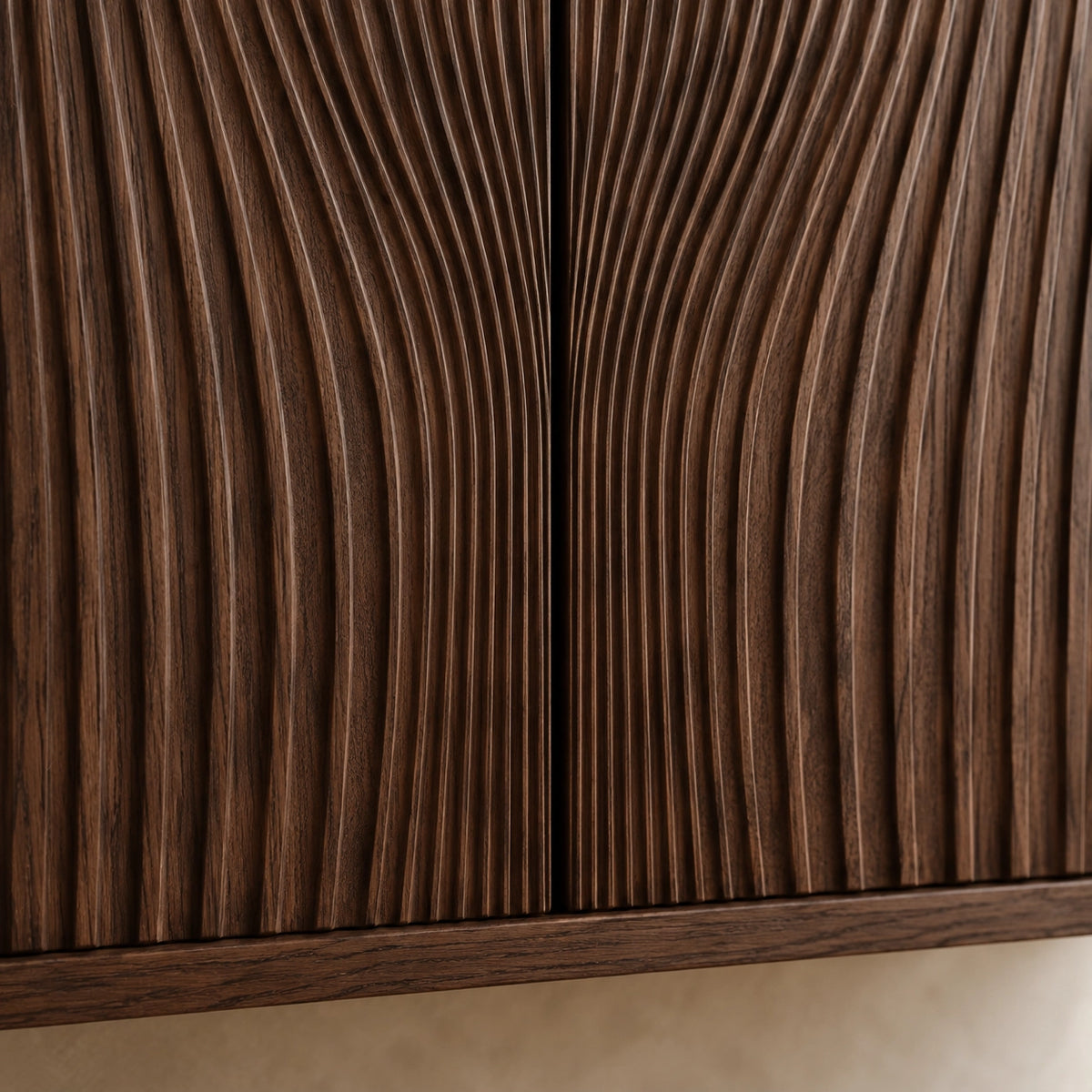 Bathroom Cabinet with Fluted Doors and Open Shelving in Natural Solid Wood - Woodenecho - 5