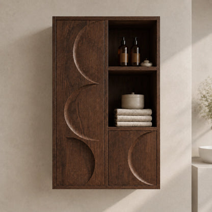 Bathroom Cabinet with Moon-Carved Doors and Open Shelving Storage - Woodenecho - 3