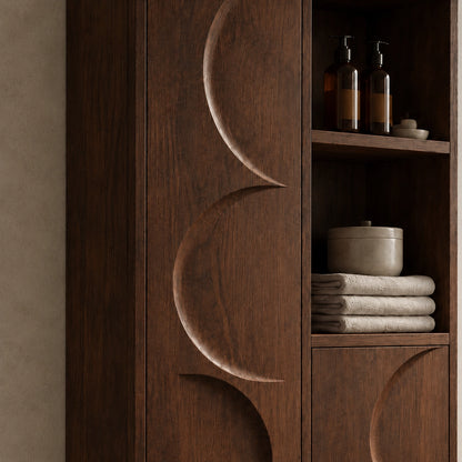 Bathroom Cabinet with Moon-Carved Doors and Open Shelving Storage - Woodenecho - 5