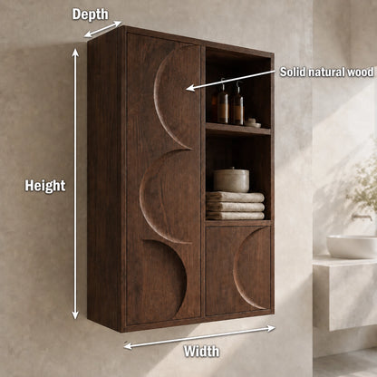 Bathroom Cabinet with Moon-Carved Doors and Open Shelving Storage - Woodenecho - 6