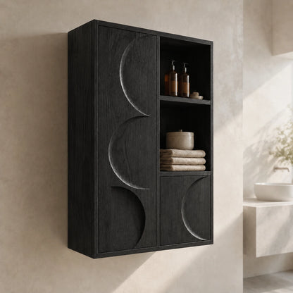 Bathroom Cabinet with Moon-Carved Doors and Open Shelving Storage - Woodenecho - 7