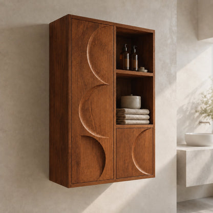 Bathroom Cabinet with Moon-Carved Doors and Open Shelving Storage - Woodenecho - 8