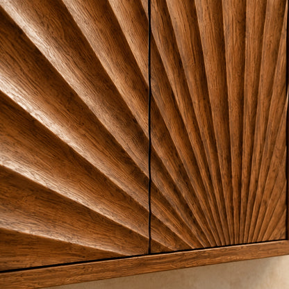 Bathroom Cabinet with Radiant Fan-Carved Doors and Open Shelving in Wood - Woodenecho - 5