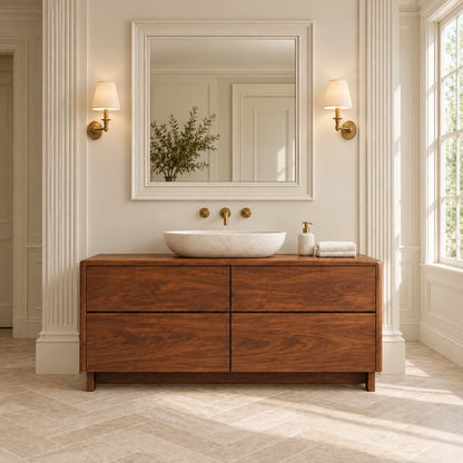 Bathroom Vanity with Four Functional Drawers in Natural Solid Wood - Woodenecho - 1