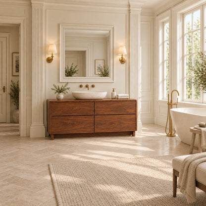 Bathroom Vanity with Four Functional Drawers in Natural Solid Wood - Woodenecho - 2