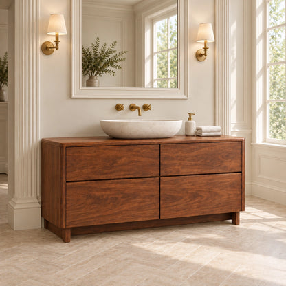 Bathroom Vanity with Four Functional Drawers in Natural Solid Wood - Woodenecho - 3