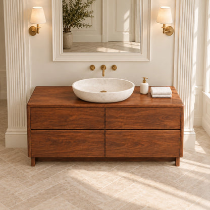 Bathroom Vanity with Four Functional Drawers in Natural Solid Wood - Woodenecho - 4