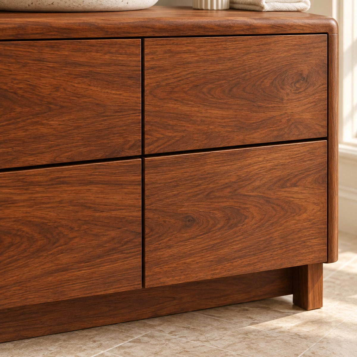 Bathroom Vanity with Four Functional Drawers in Natural Solid Wood - Woodenecho - 5