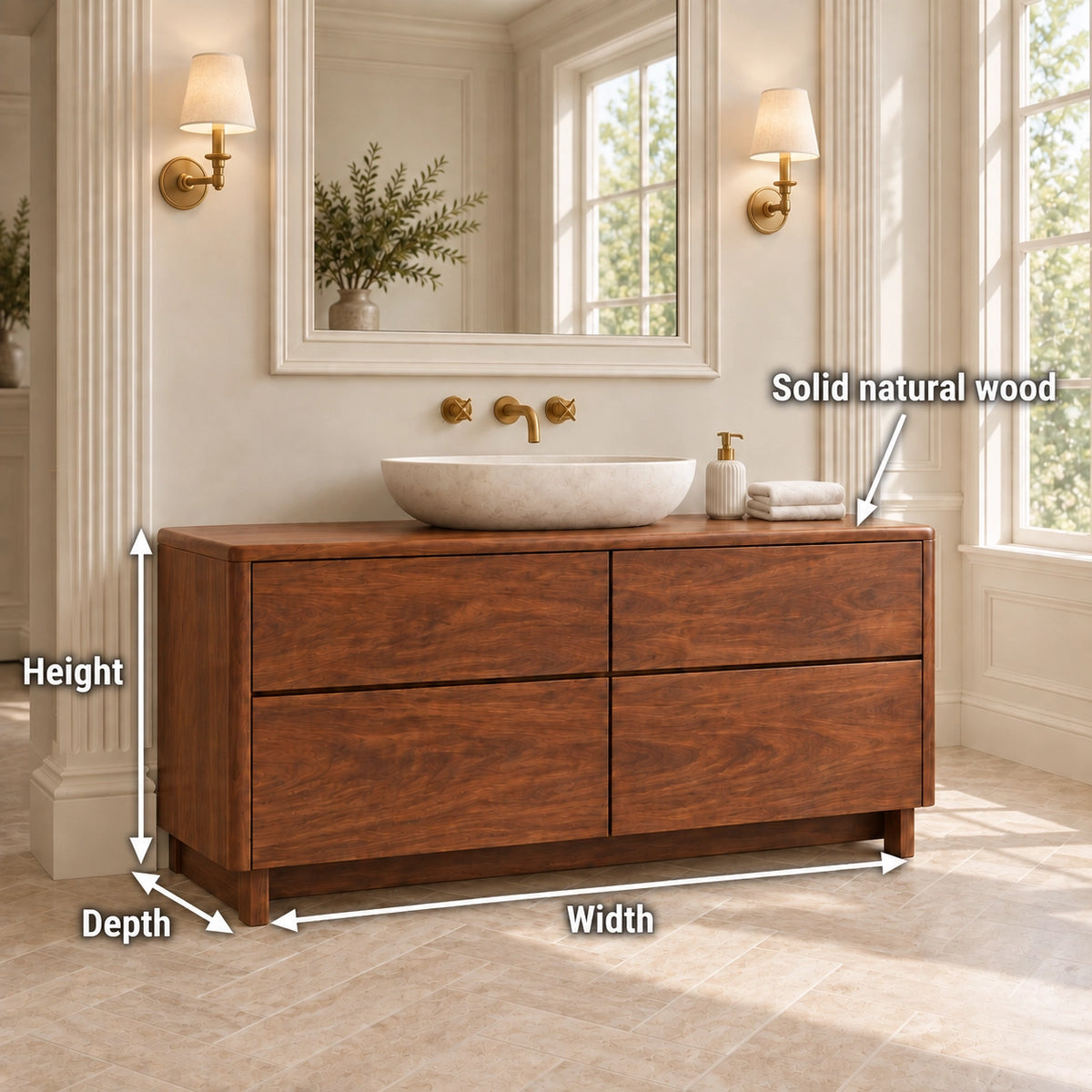 Bathroom Vanity with Four Functional Drawers in Natural Solid Wood - Woodenecho - 6