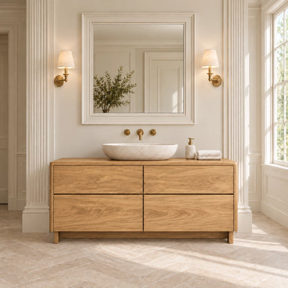Bathroom Vanity with Four Functional Drawers in Natural Solid Wood - Woodenecho - 8