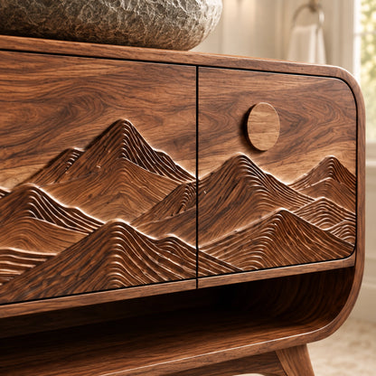 Bathroom Vanity with Mountain-Carved Doors and Open Storage Shelf - Woodenecho - 5