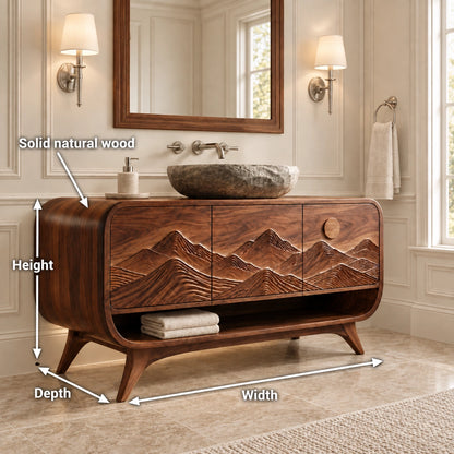 Bathroom Vanity with Mountain-Carved Doors and Open Storage Shelf - Woodenecho - 6