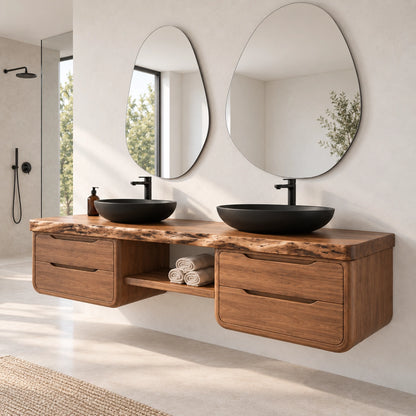 Bathroom Vanity with Rounded Drawer Fronts and Central Open Shelf - Woodenecho - 3