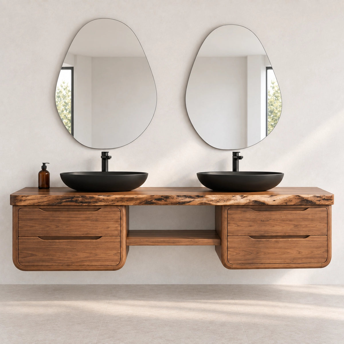 Bathroom Vanity with Rounded Drawer Fronts and Central Open Shelf - Woodenecho - 4