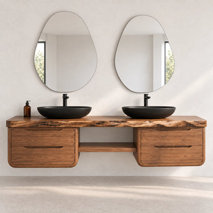Bathroom Vanity with Rounded Drawer Fronts and Central Open Shelf - Woodenecho - 4