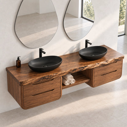 Bathroom Vanity with Rounded Drawer Fronts and Central Open Shelf - Woodenecho - 5