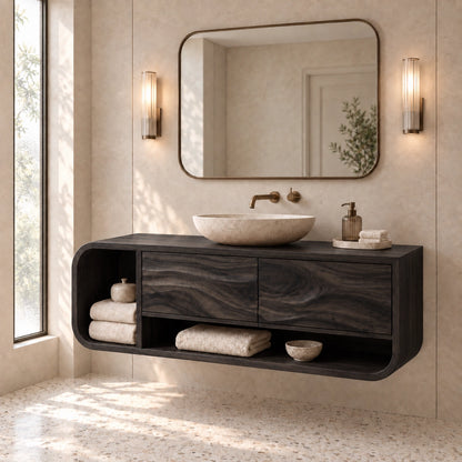 Bathroom Vanity with Rounded Storage and Two Drawers in Natural Solid Wood - Woodenecho - 7