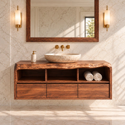 Bathroom Vanity with Sculptural Curved Top in Natural Solid Wood  - Woodenecho - 3