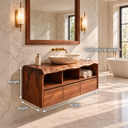 Bathroom Vanity with Sculptural Curved Top in Natural Solid Wood  - Woodenecho - 6