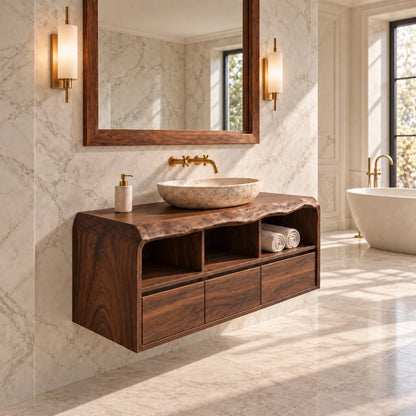 Bathroom Vanity with Sculptural Curved Top in Natural Solid Wood  - Woodenecho - 9
