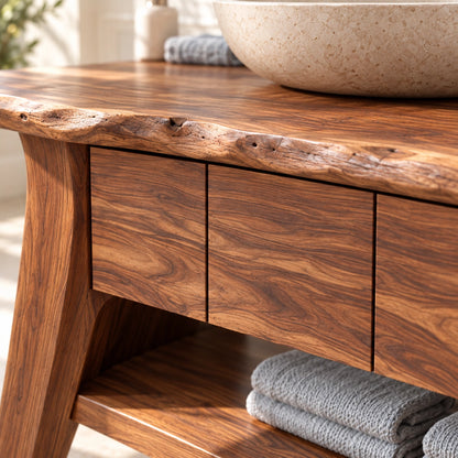 Bathroom Vanity with Three Drawers and Open Shelf in Natural Solid Wood - Woodenecho - 5