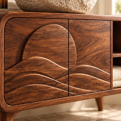 Bathroom Vanity with Wave-Carved Doors and Open Side Storage Cabinet - Woodenecho - 5