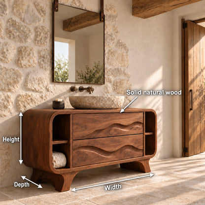 Bathroom Vanity with Wave-Carved Drawers and Open Side Storage Shelves - Woodenecho - 6
