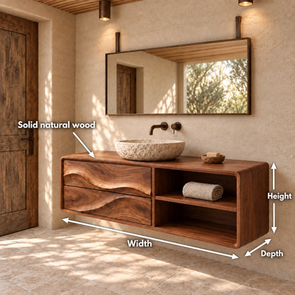 Bathroom Vanity with Wave-Carved Drawers and Open Storage Shelves - Woodenecho - 6