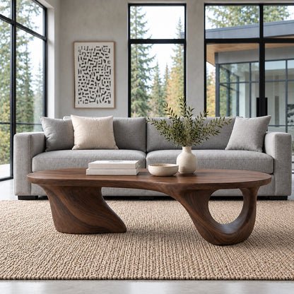 Biomorphic Coffee Table with Curved Sculptural Base in Natural Solid Wood - Woodenecho - 2