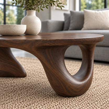 Biomorphic Coffee Table with Curved Sculptural Base in Natural Solid Wood - Woodenecho - 3