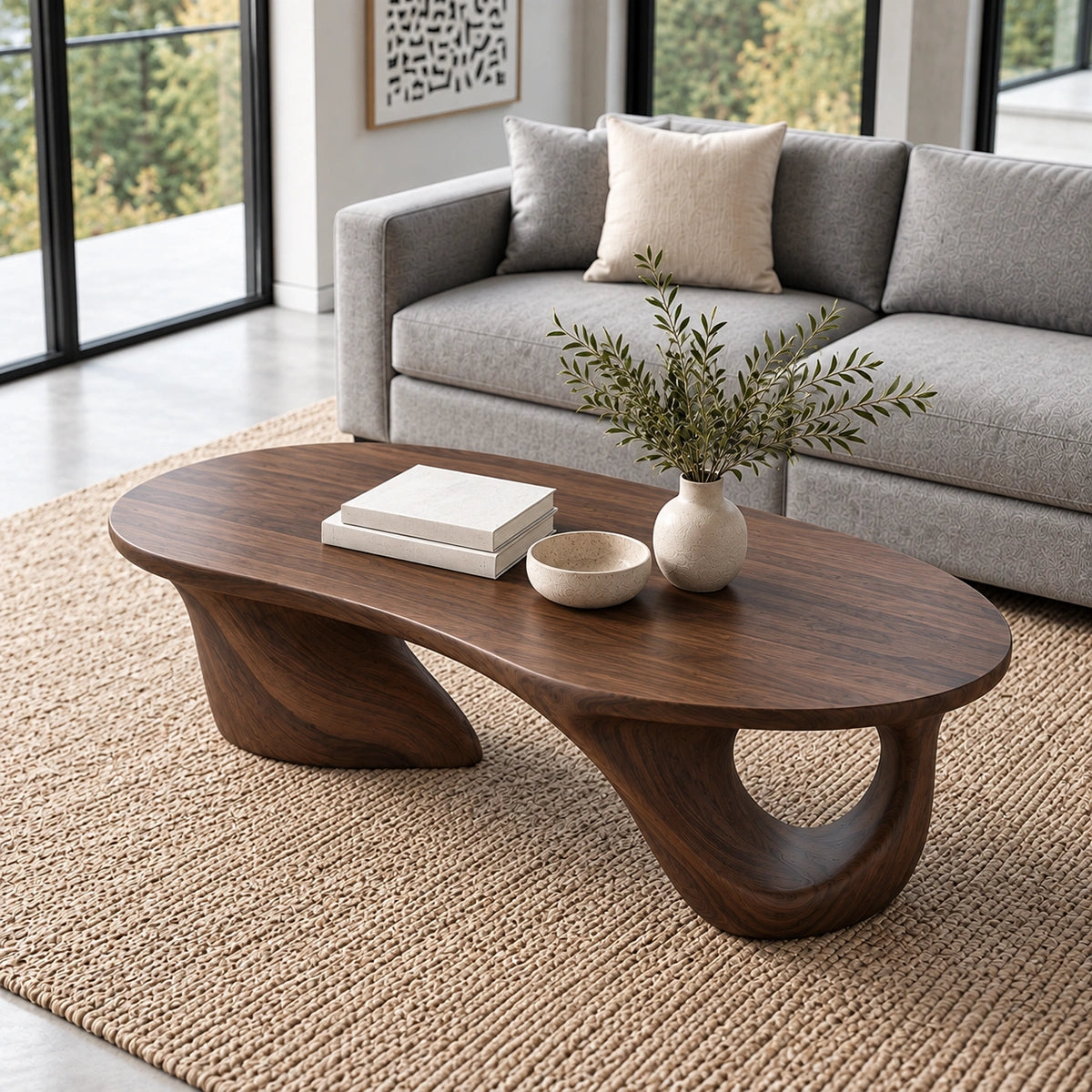 Biomorphic Coffee Table with Curved Sculptural Base in Natural Solid Wood - Woodenecho - 4