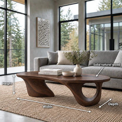 Biomorphic Coffee Table with Curved Sculptural Base in Natural Solid Wood - Woodenecho - 5