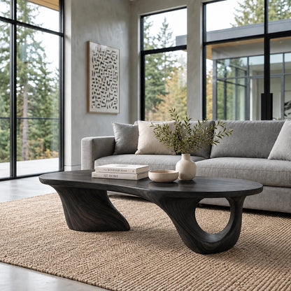 Biomorphic Coffee Table with Curved Sculptural Base in Natural Solid Wood - Woodenecho - 7